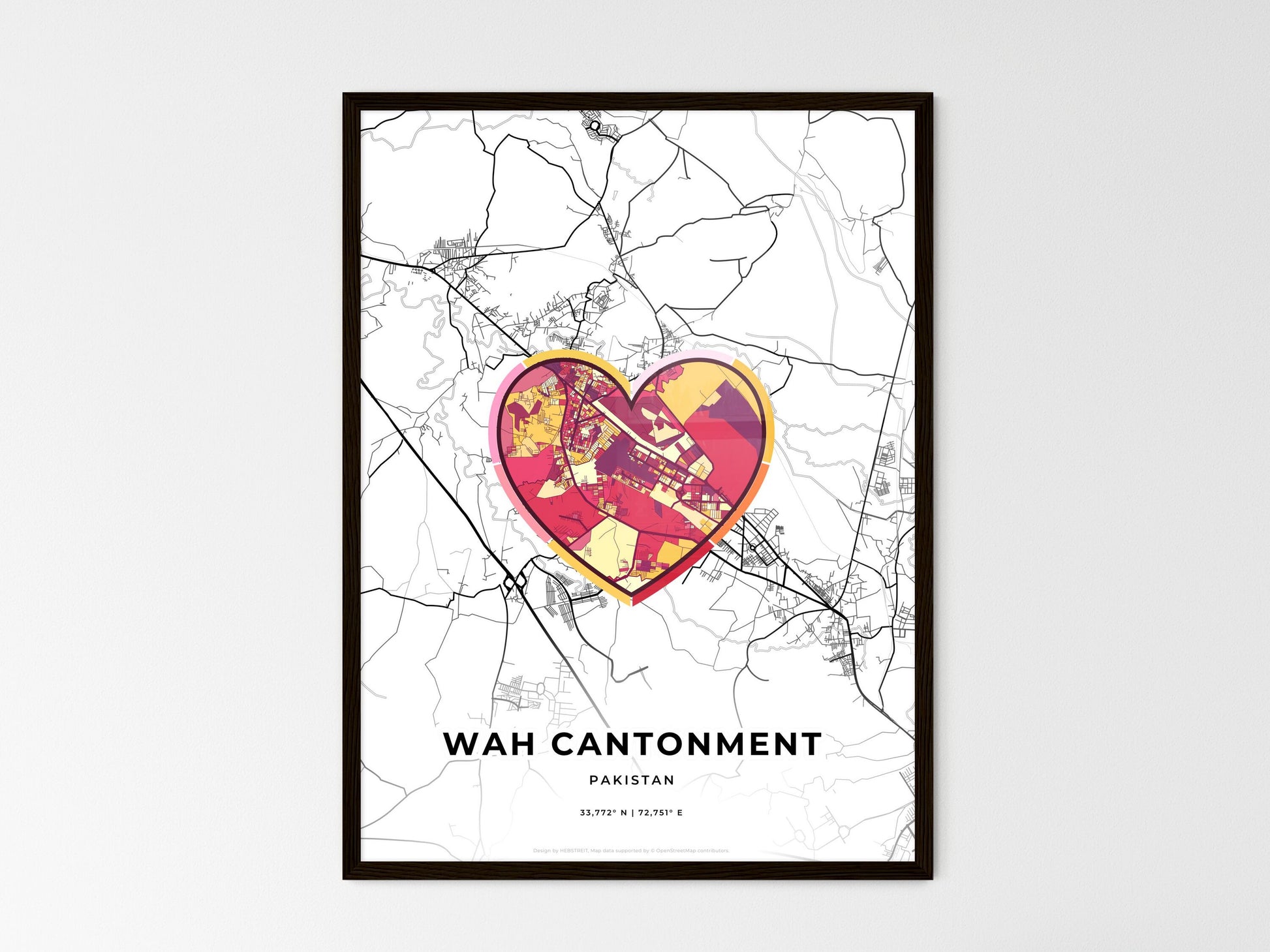 Wah Cantonment Pakistan wedding art map with heart icon