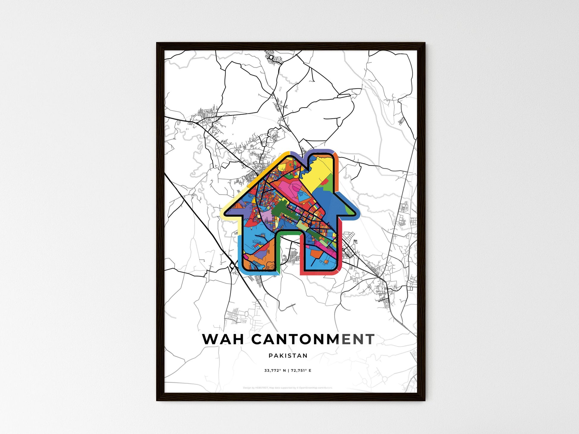 Wah Cantonment Pakistan wedding art map with home icon