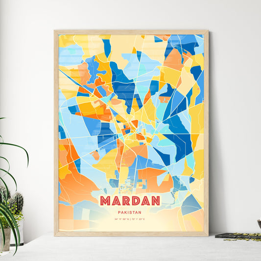 Colorful MARDAN PAKISTAN Fine Art Map Blue Orange