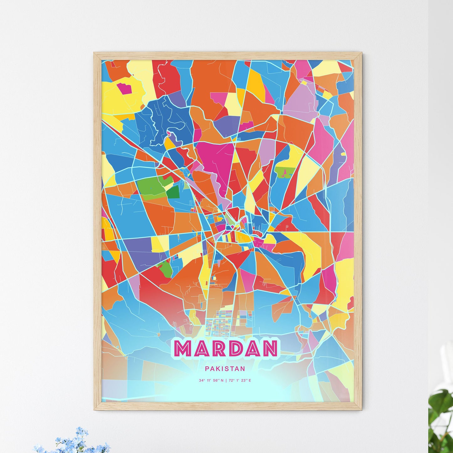 Colorful MARDAN PAKISTAN Fine Art Map Crazy Colors