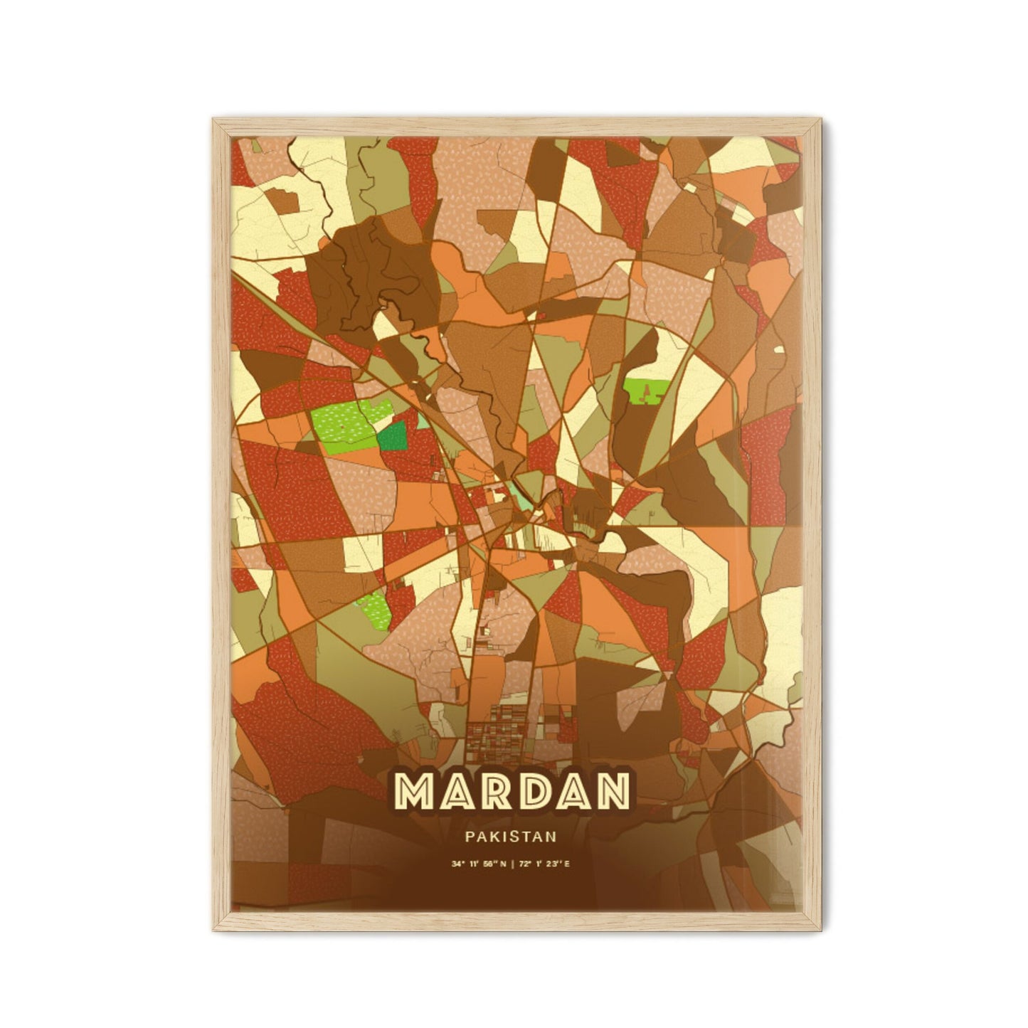 Colorful MARDAN PAKISTAN Fine Art Map Farmhouse