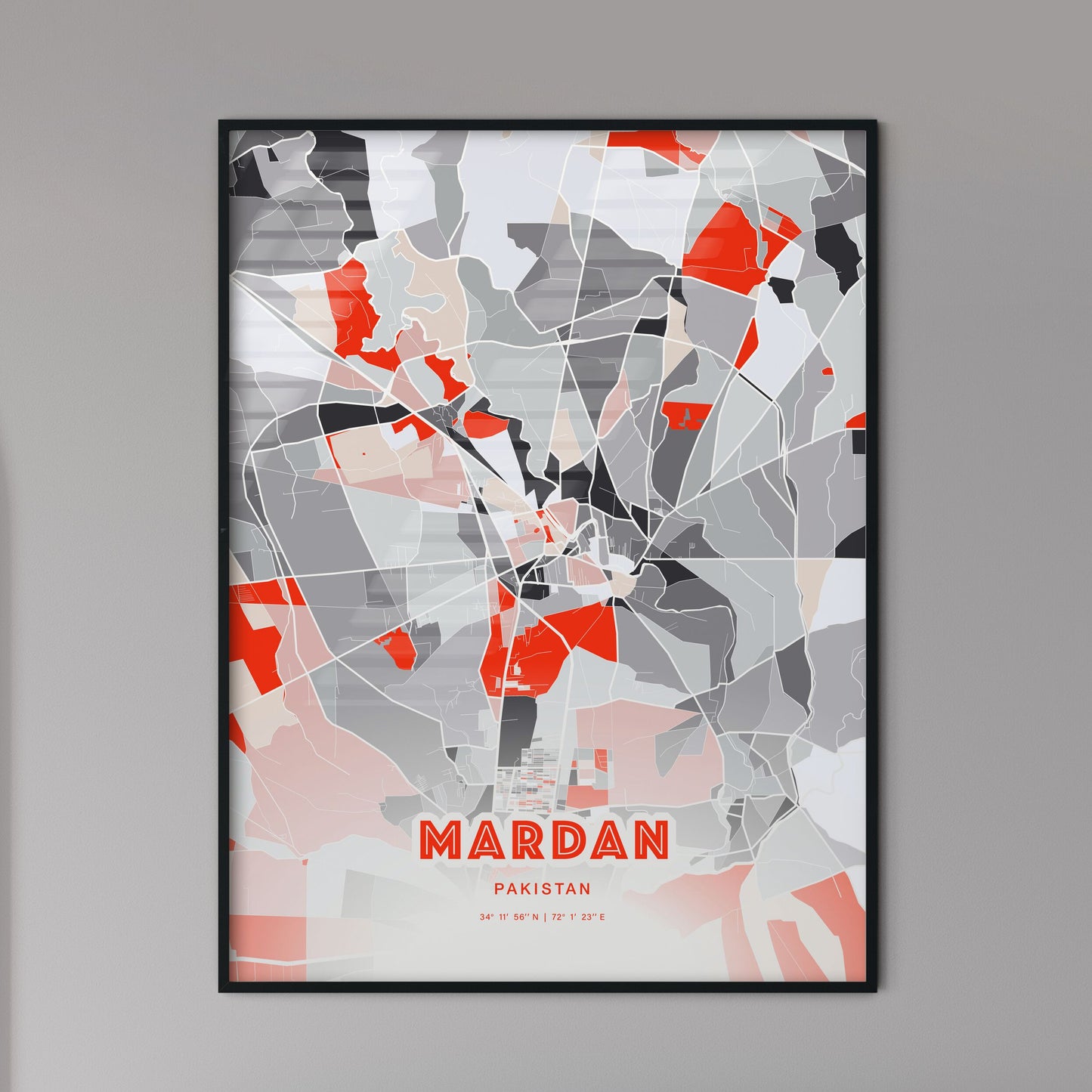 Colorful MARDAN PAKISTAN Fine Art Map Modern