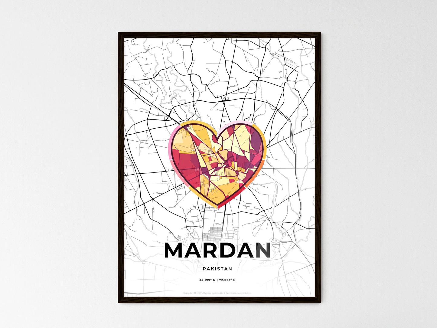 Mardan Pakistan wedding art map with heart icon