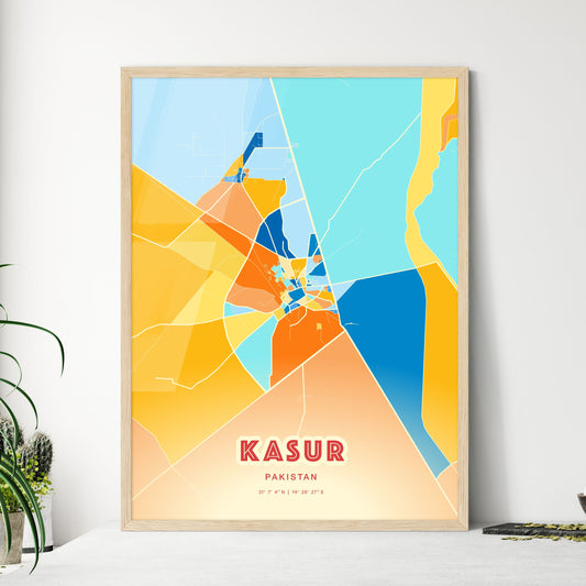 Colorful KASUR PAKISTAN Fine Art Map Blue Orange