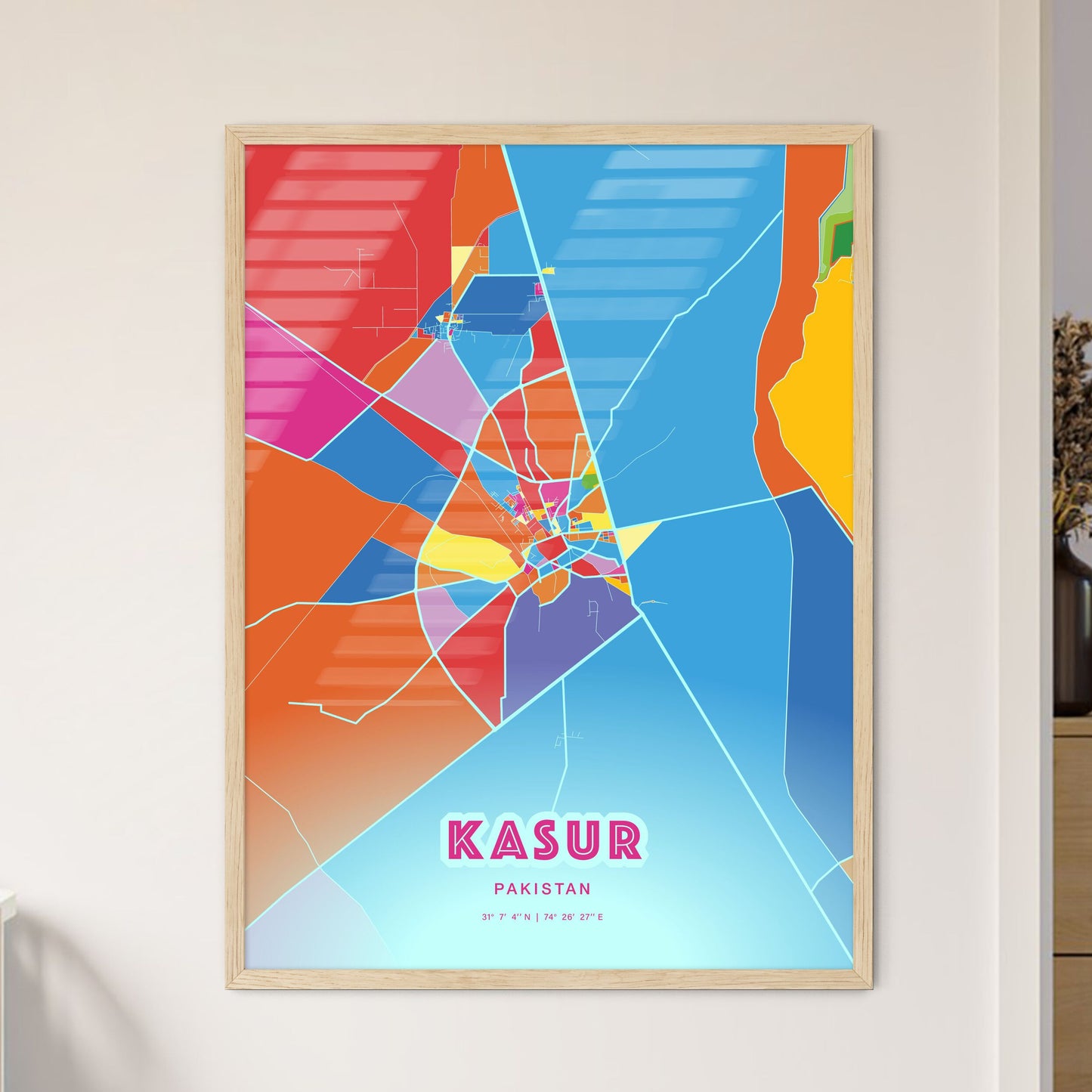 Colorful KASUR PAKISTAN Fine Art Map Crazy Colors