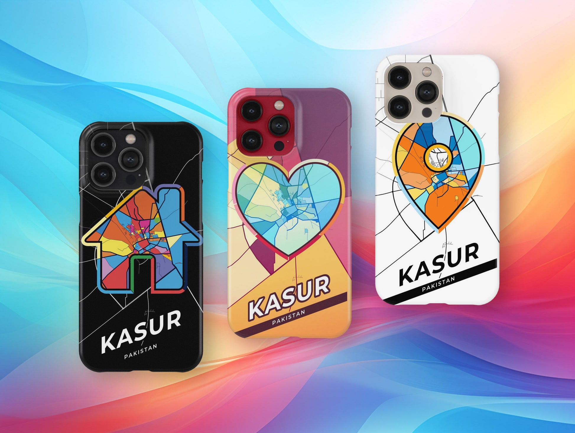 Kasur Pakistan slim phone case with colorful icon. Birthday, wedding or housewarming gift. Couple match cases.