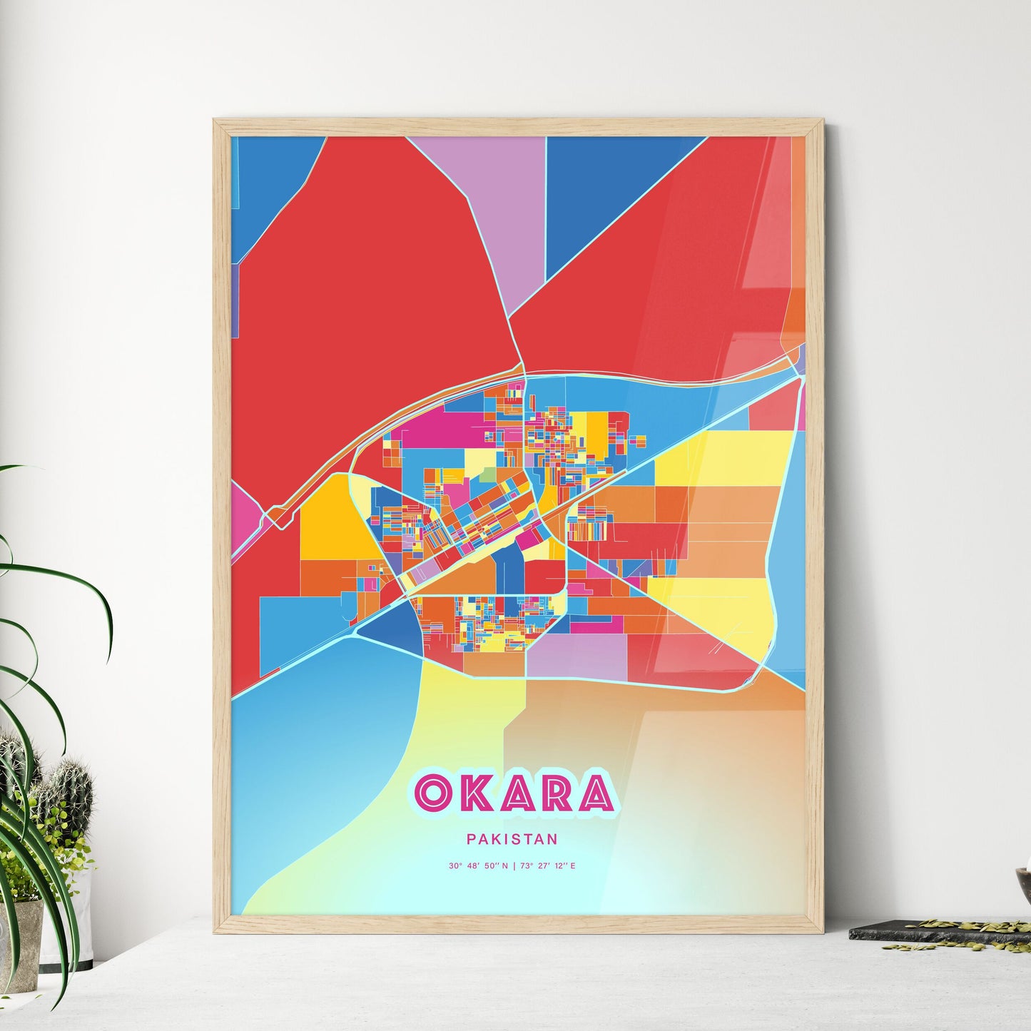 Colorful OKARA PAKISTAN Fine Art Map Crazy Colors