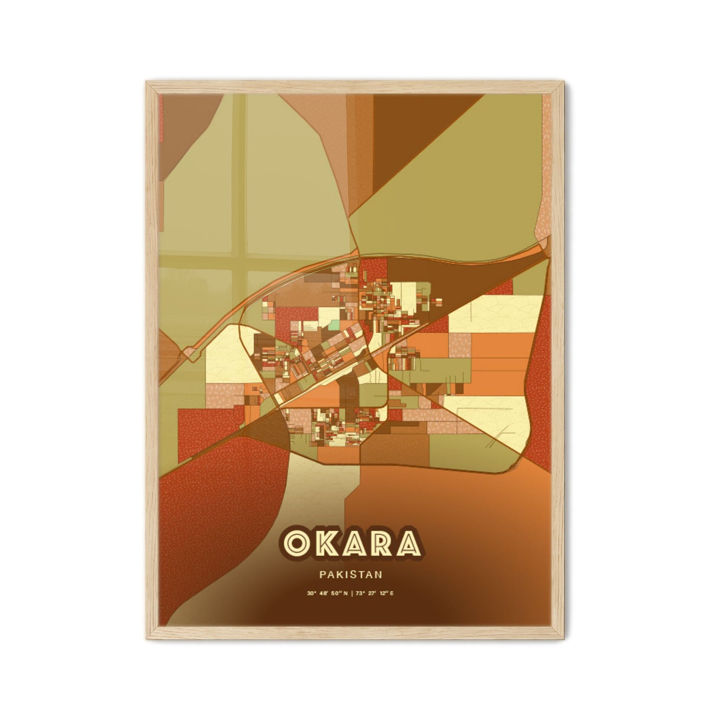 Colorful OKARA PAKISTAN Fine Art Map Farmhouse