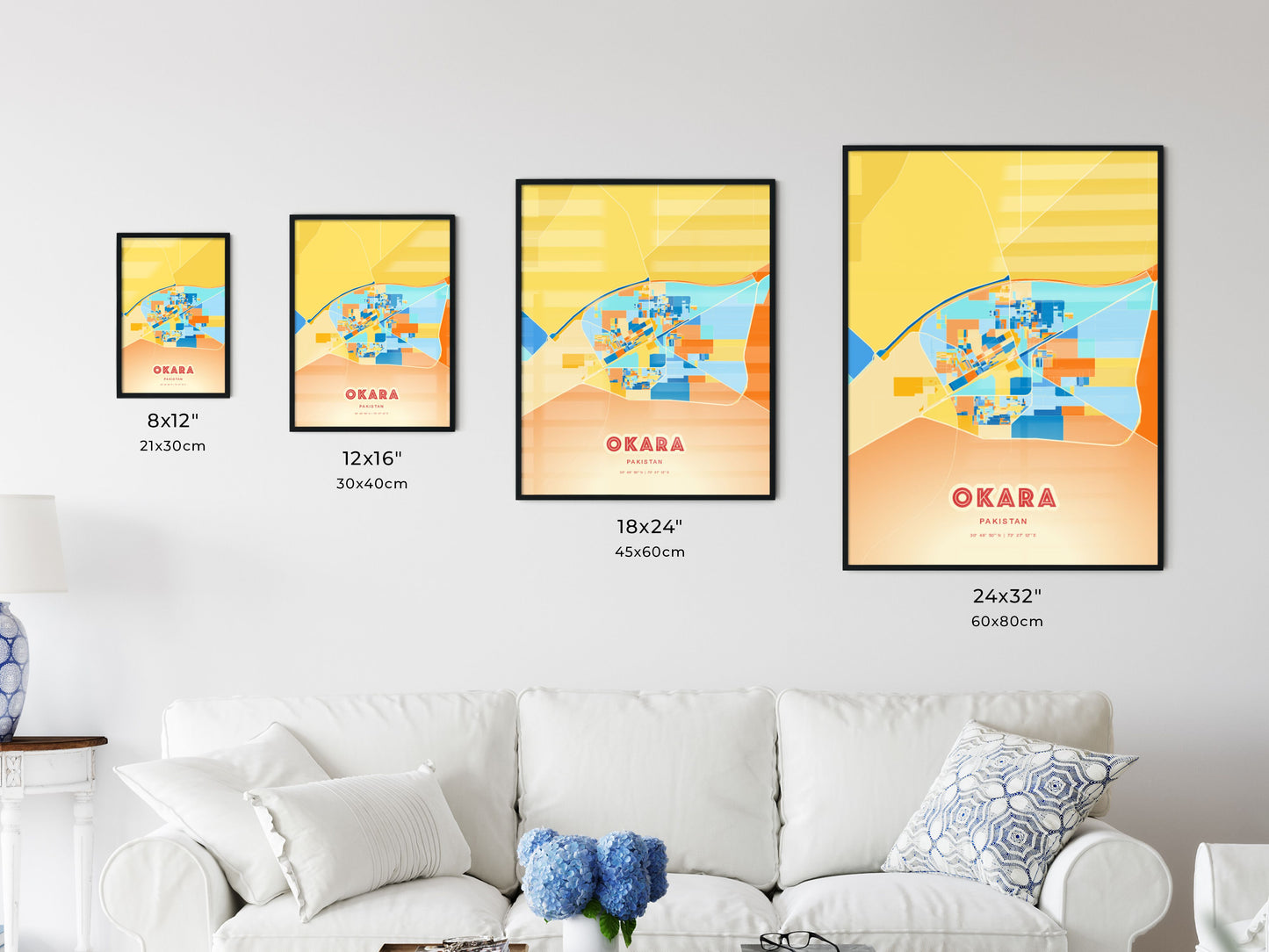 Colorful OKARA PAKISTAN Fine Art Map Blue Orange