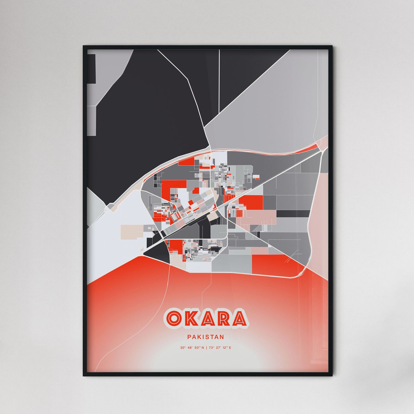 Colorful OKARA PAKISTAN Fine Art Map Modern