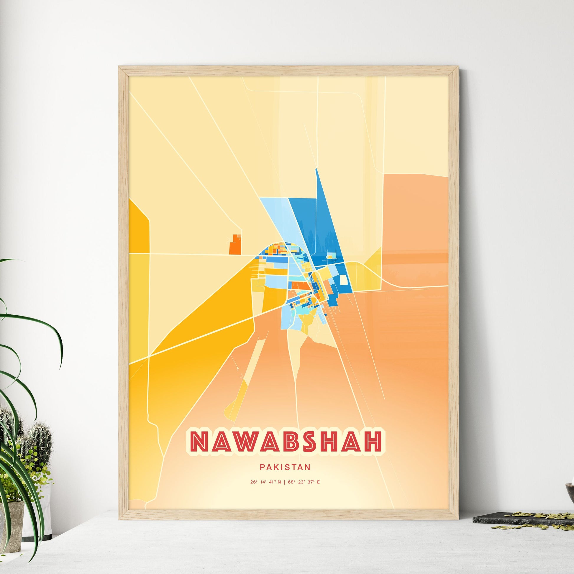 Colorful NAWABSHAH PAKISTAN Fine Art Map Blue Orange