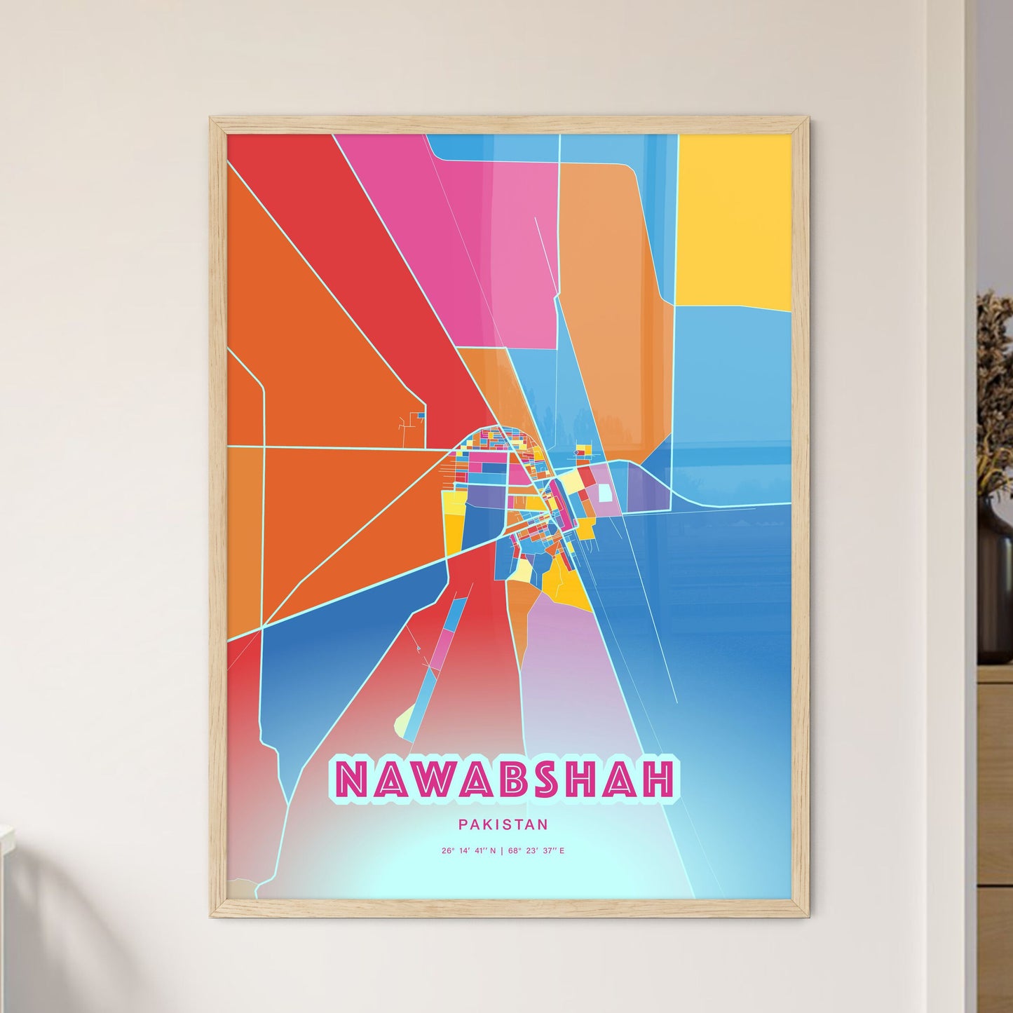 Colorful NAWABSHAH PAKISTAN Fine Art Map Crazy Colors