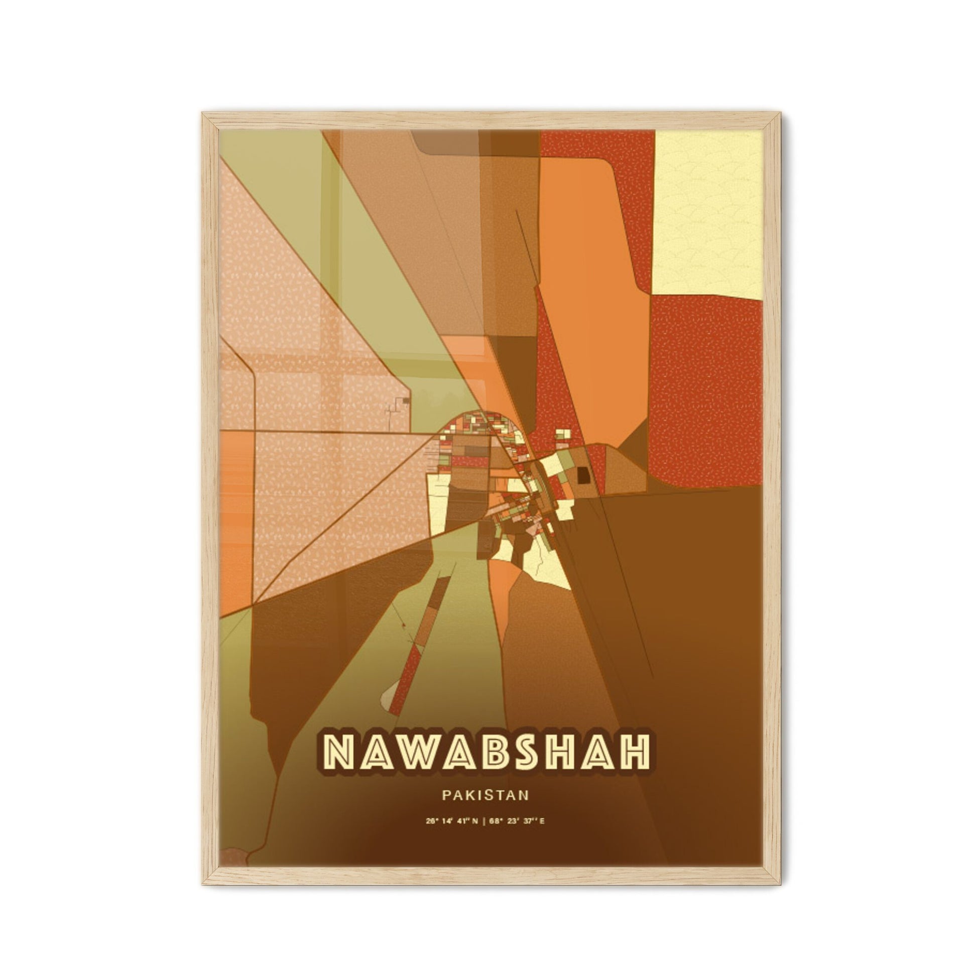 Colorful NAWABSHAH PAKISTAN Fine Art Map Farmhouse