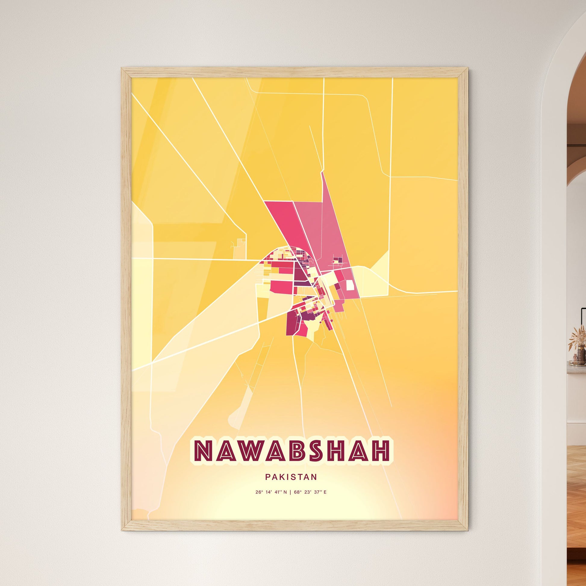 Colorful NAWABSHAH PAKISTAN Fine Art Map Hot Red