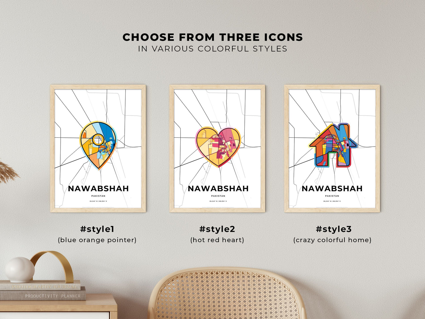 Nawabshah Pakistan maps with colorful icons