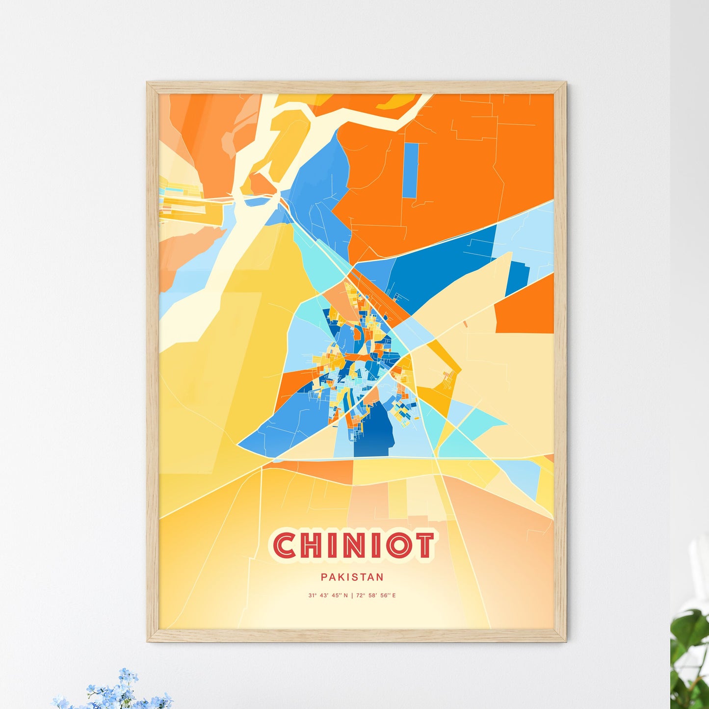 Colorful CHINIOT PAKISTAN Fine Art Map Blue Orange