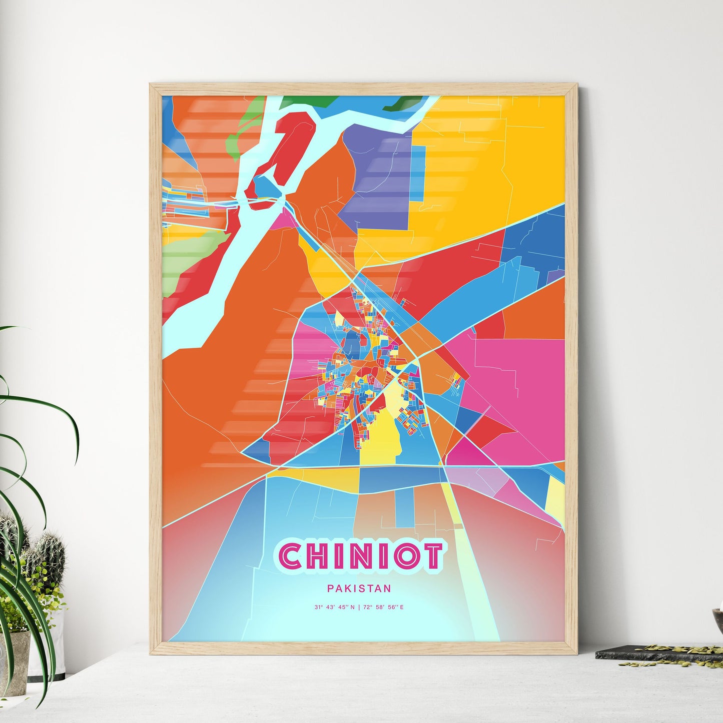 Colorful CHINIOT PAKISTAN Fine Art Map Crazy Colors