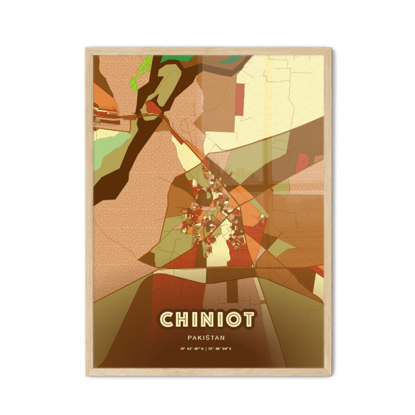 Colorful CHINIOT PAKISTAN Fine Art Map Farmhouse