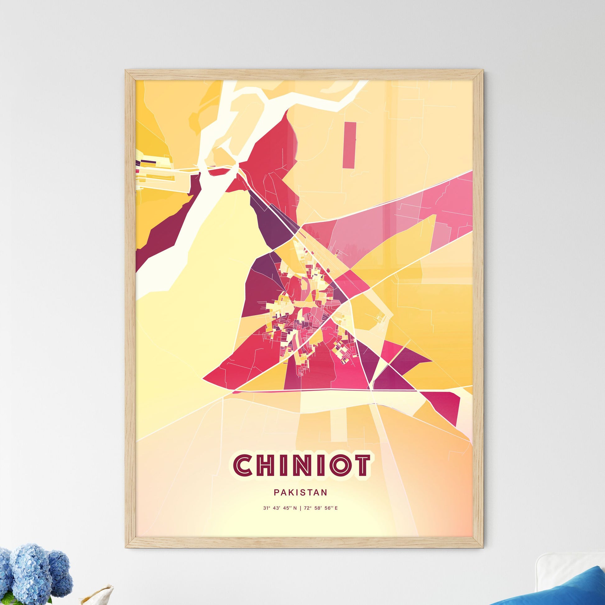 Colorful CHINIOT PAKISTAN Fine Art Map Hot Red