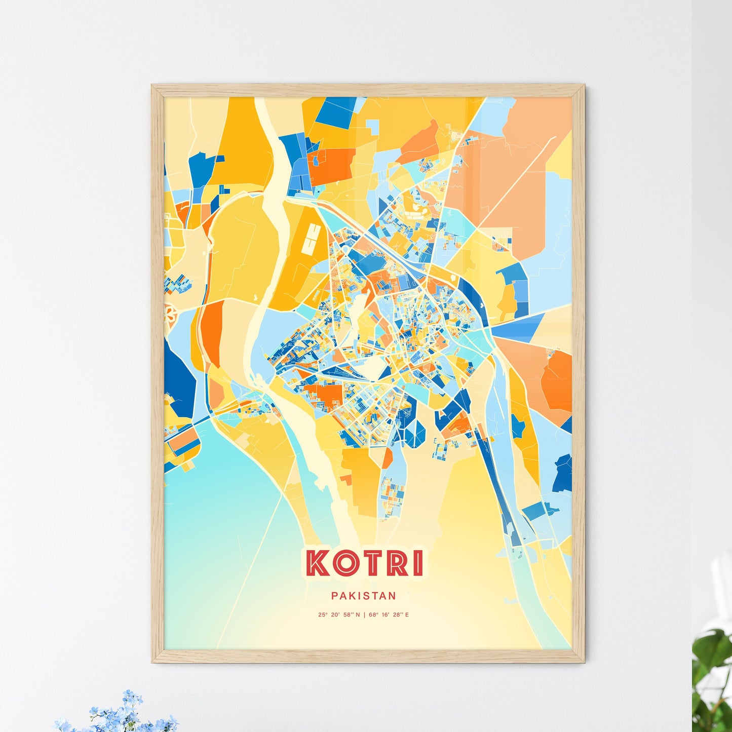 Colorful KOTRI PAKISTAN Fine Art Map Blue Orange