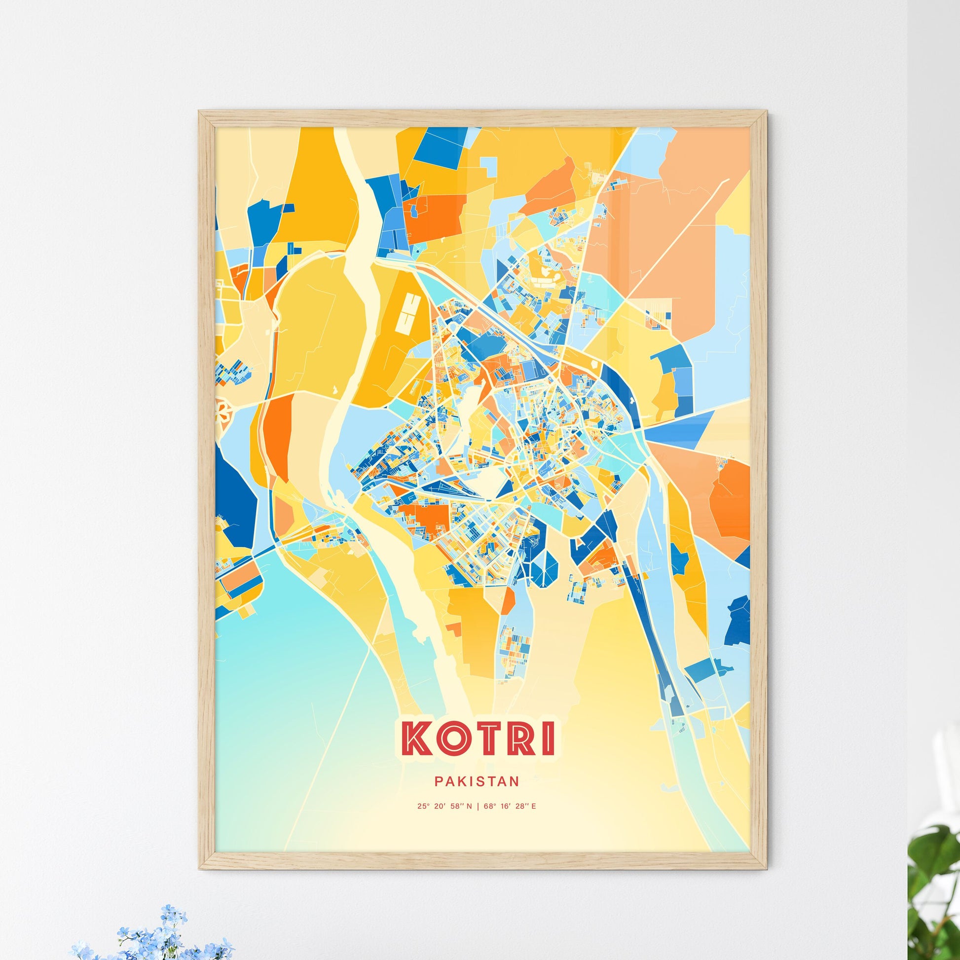 Colorful KOTRI PAKISTAN Fine Art Map Blue Orange