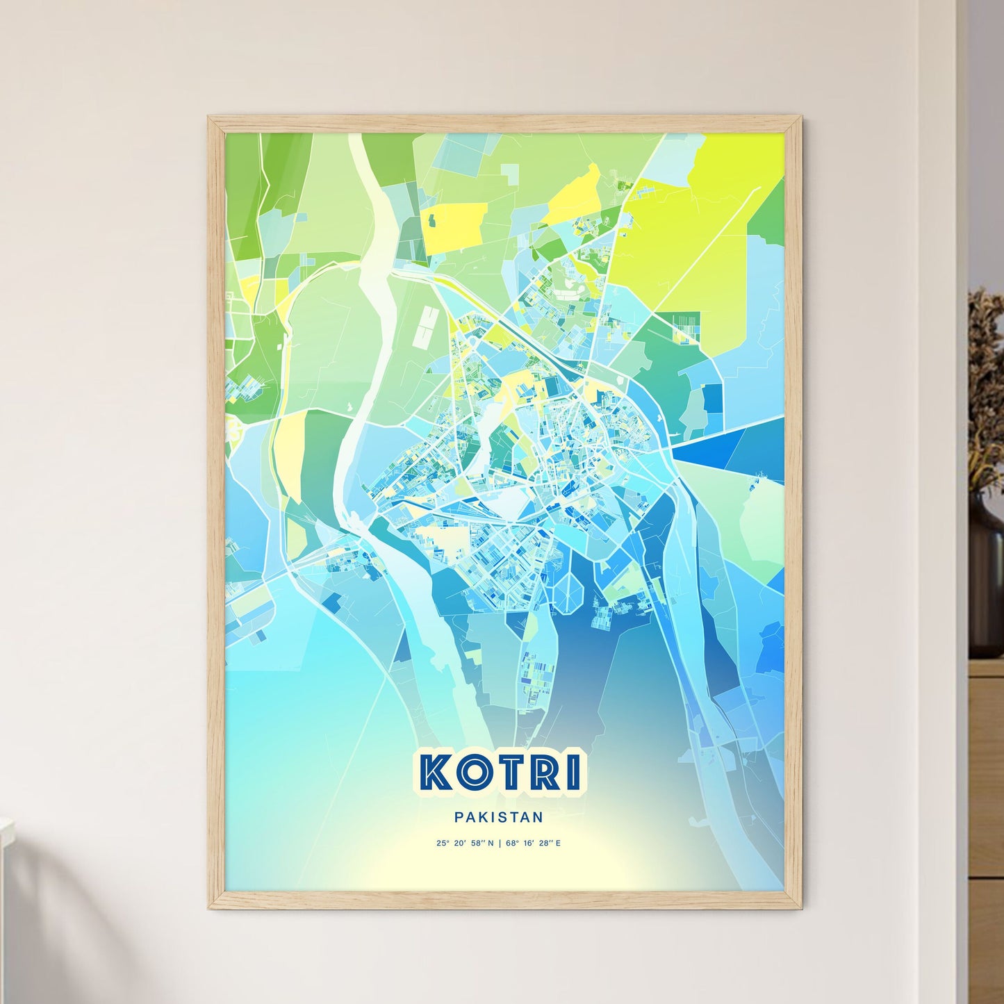 Colorful KOTRI PAKISTAN Fine Art Map Cool Blue