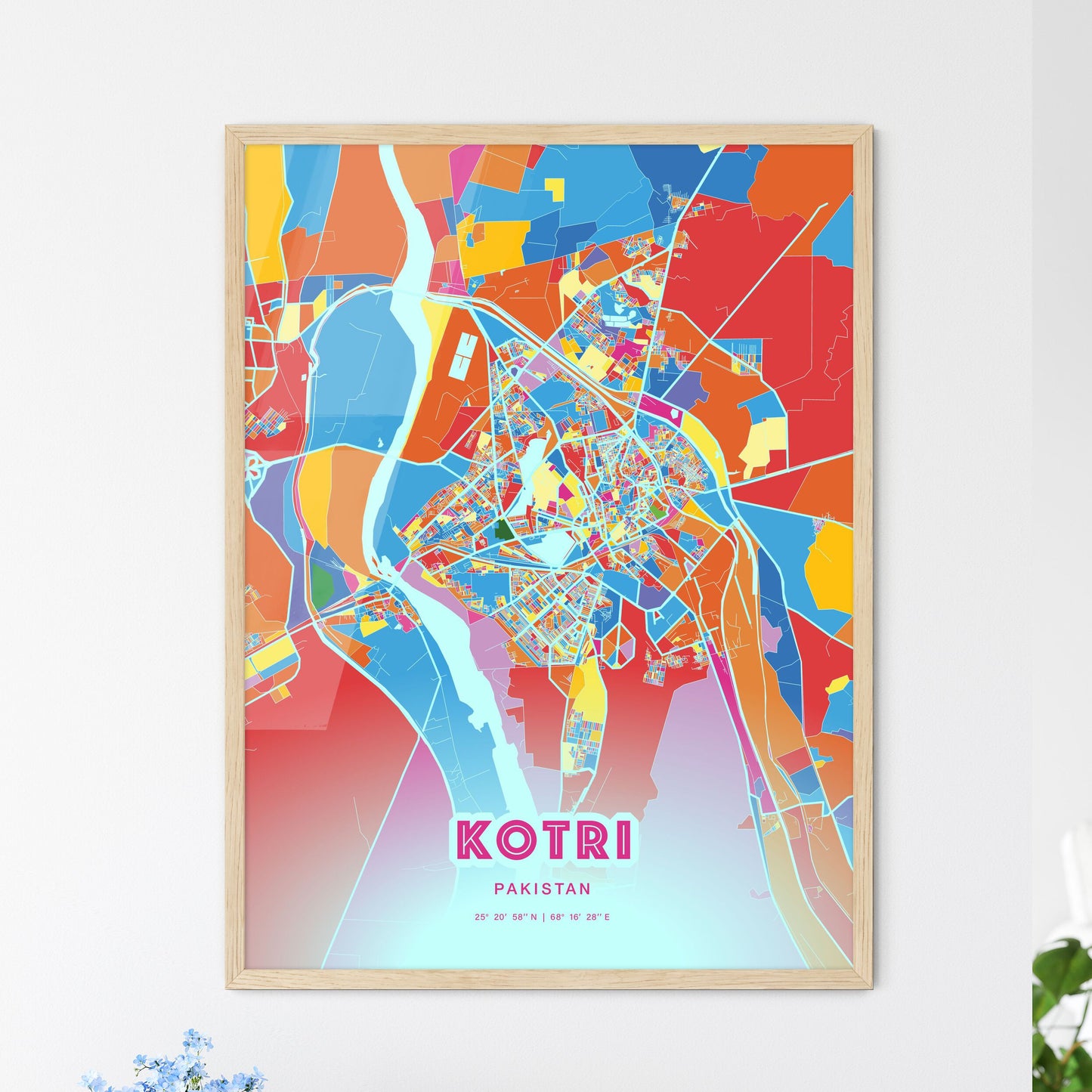 Colorful KOTRI PAKISTAN Fine Art Map Crazy Colors