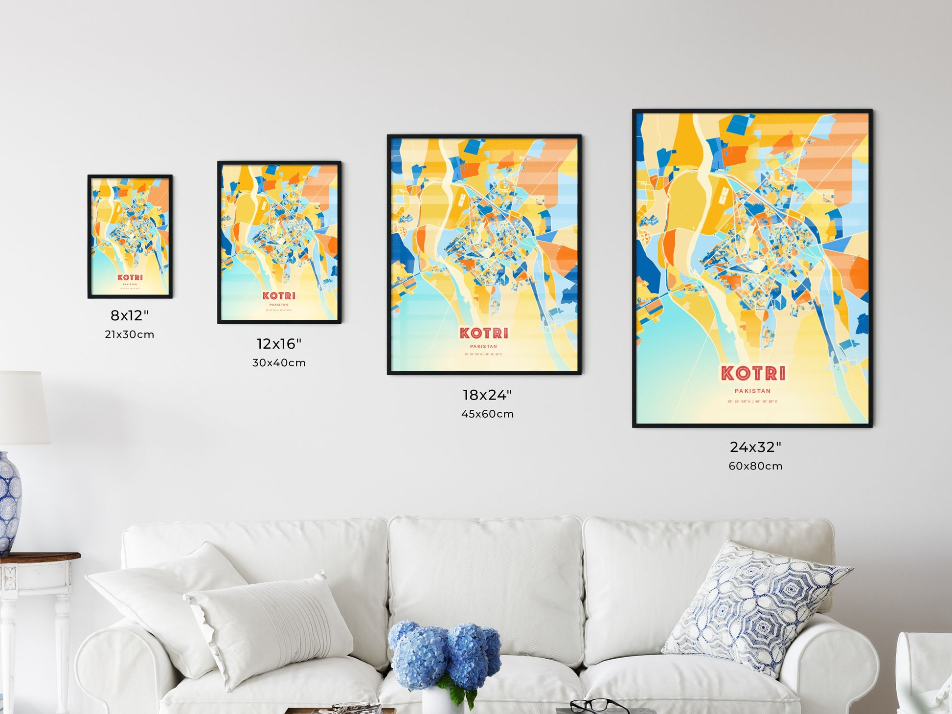 Colorful KOTRI PAKISTAN Fine Art Map Blue Orange