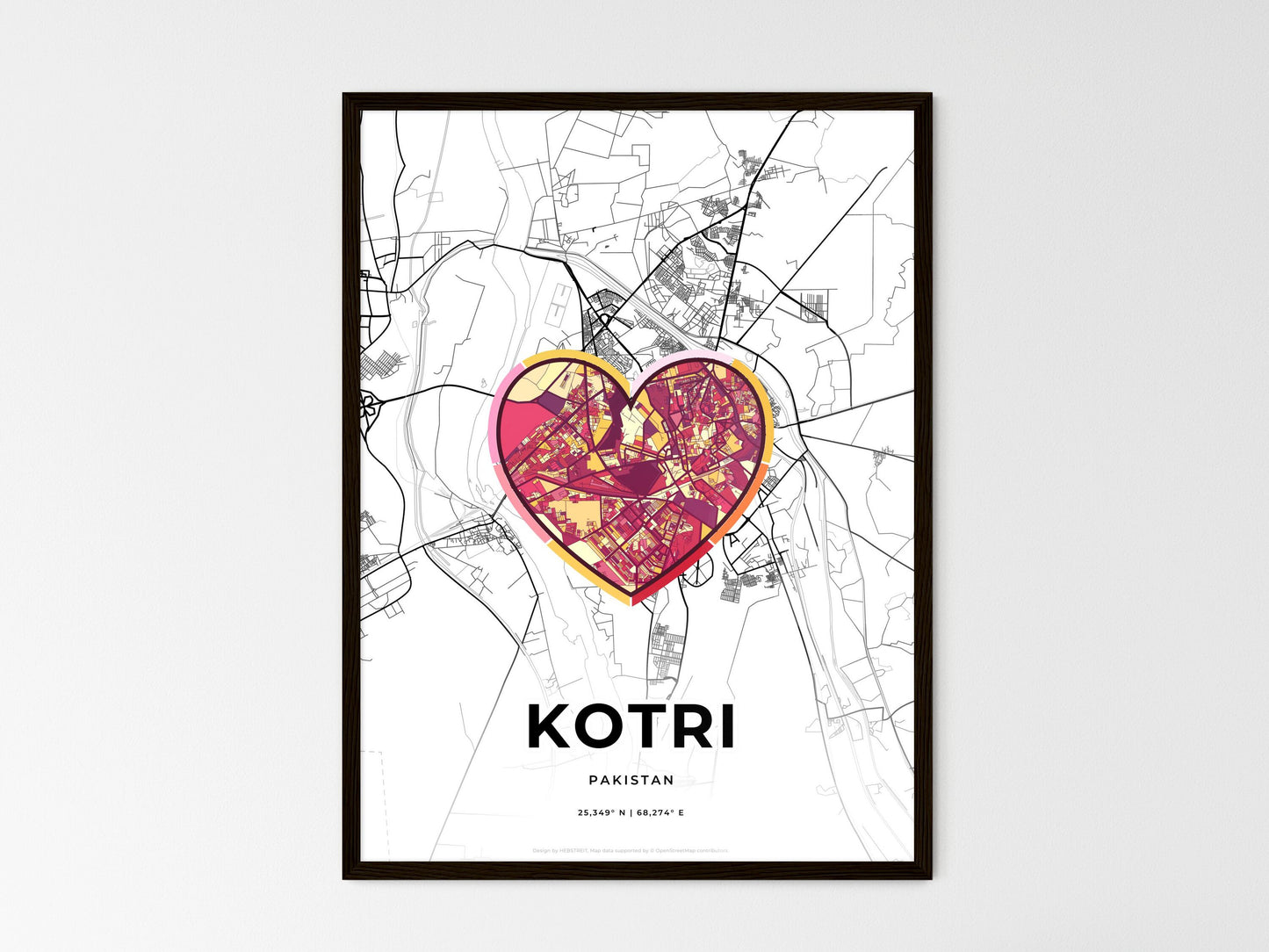 Kotri Pakistan wedding art map with heart icon