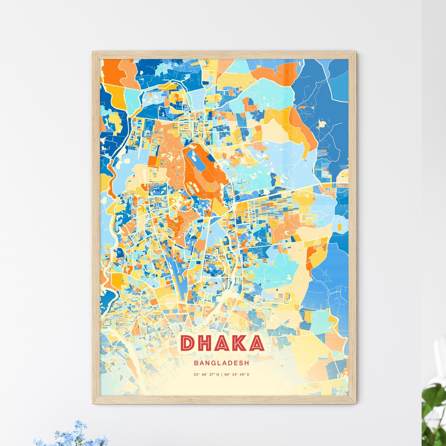 Colorful Dhaka Bangladesh Fine Art Map Blue Orange