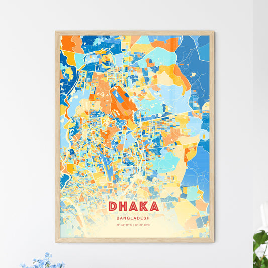 Colorful Dhaka Bangladesh Fine Art Map Blue Orange