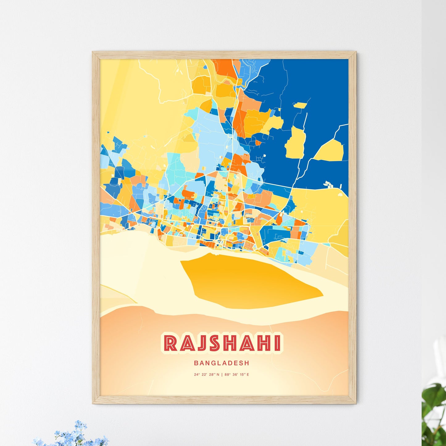 Colorful RAJSHAHI BANGLADESH Fine Art Map Blue Orange