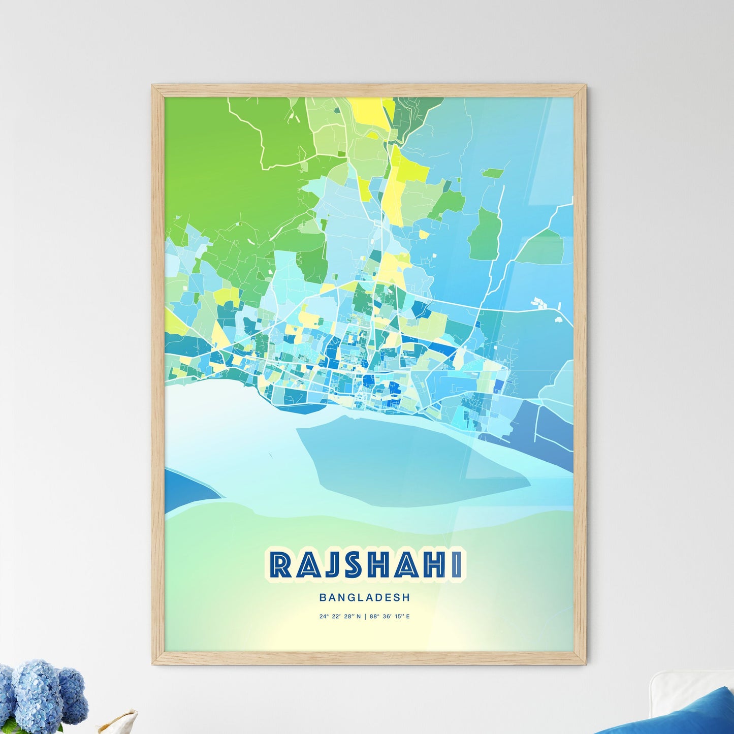 Colorful RAJSHAHI BANGLADESH Fine Art Map Cool Blue