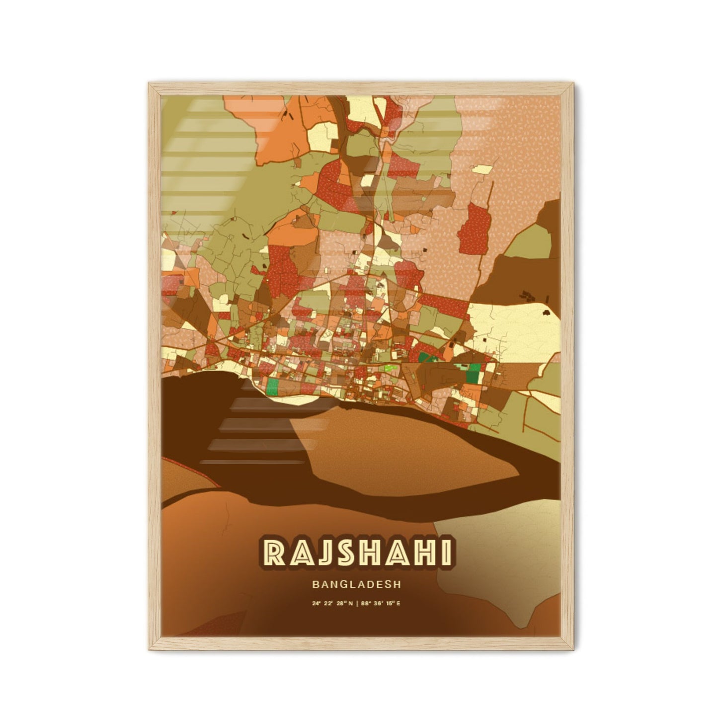 Colorful RAJSHAHI BANGLADESH Fine Art Map Farmhouse