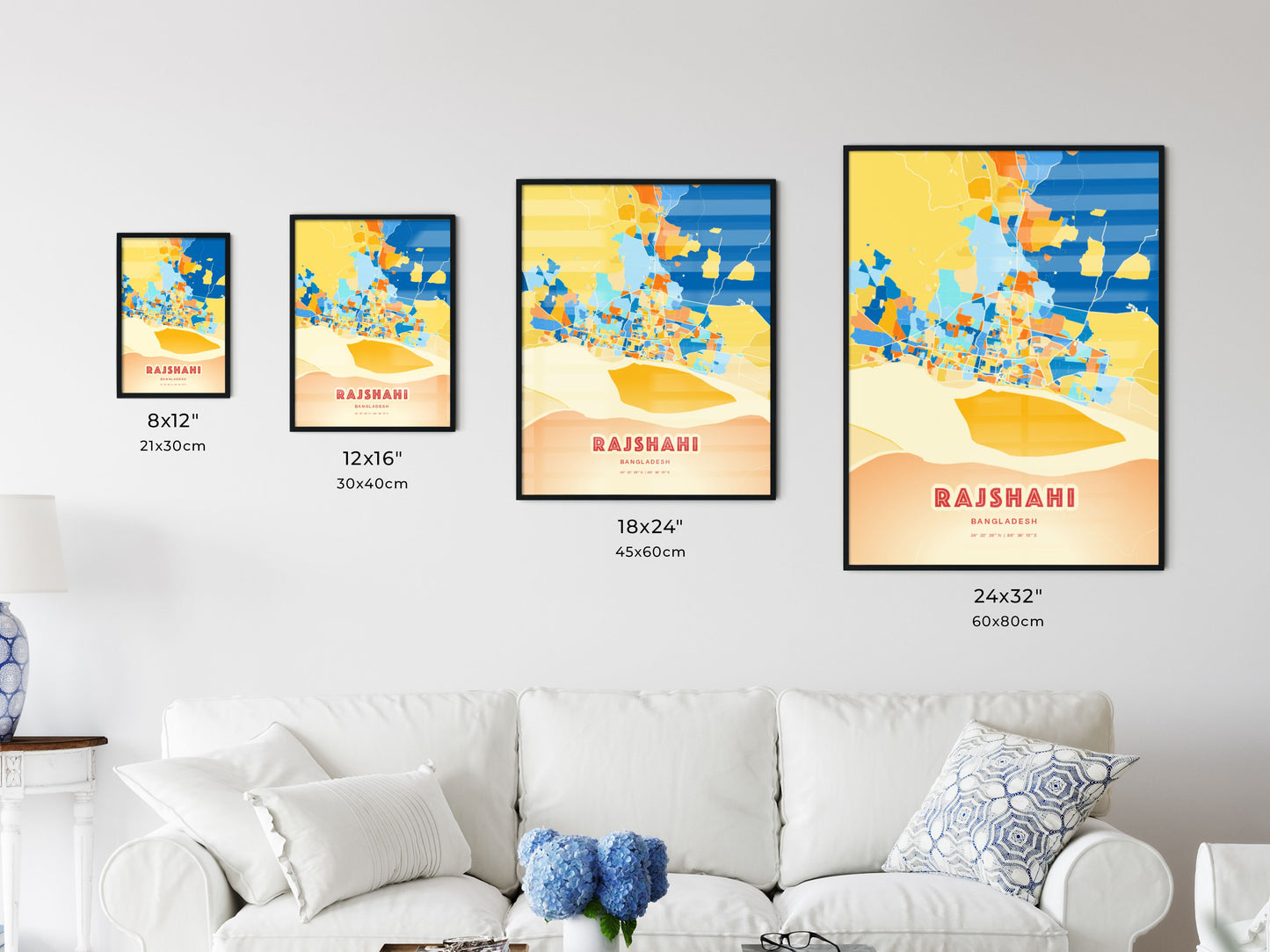 Colorful RAJSHAHI BANGLADESH Fine Art Map Blue Orange