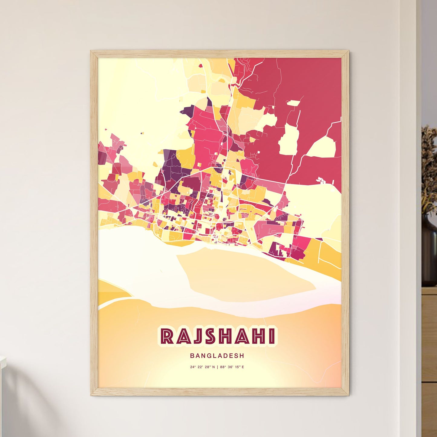 Colorful RAJSHAHI BANGLADESH Fine Art Map Hot Red