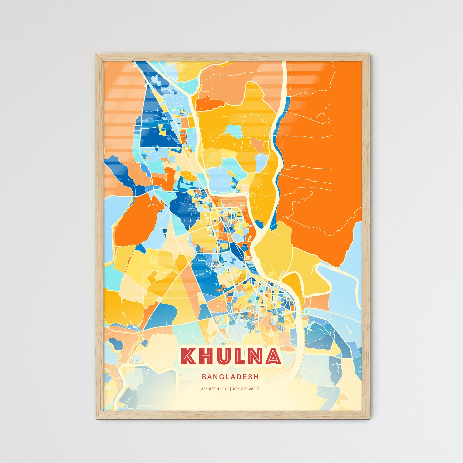 Colorful KHULNA BANGLADESH Fine Art Map Blue Orange