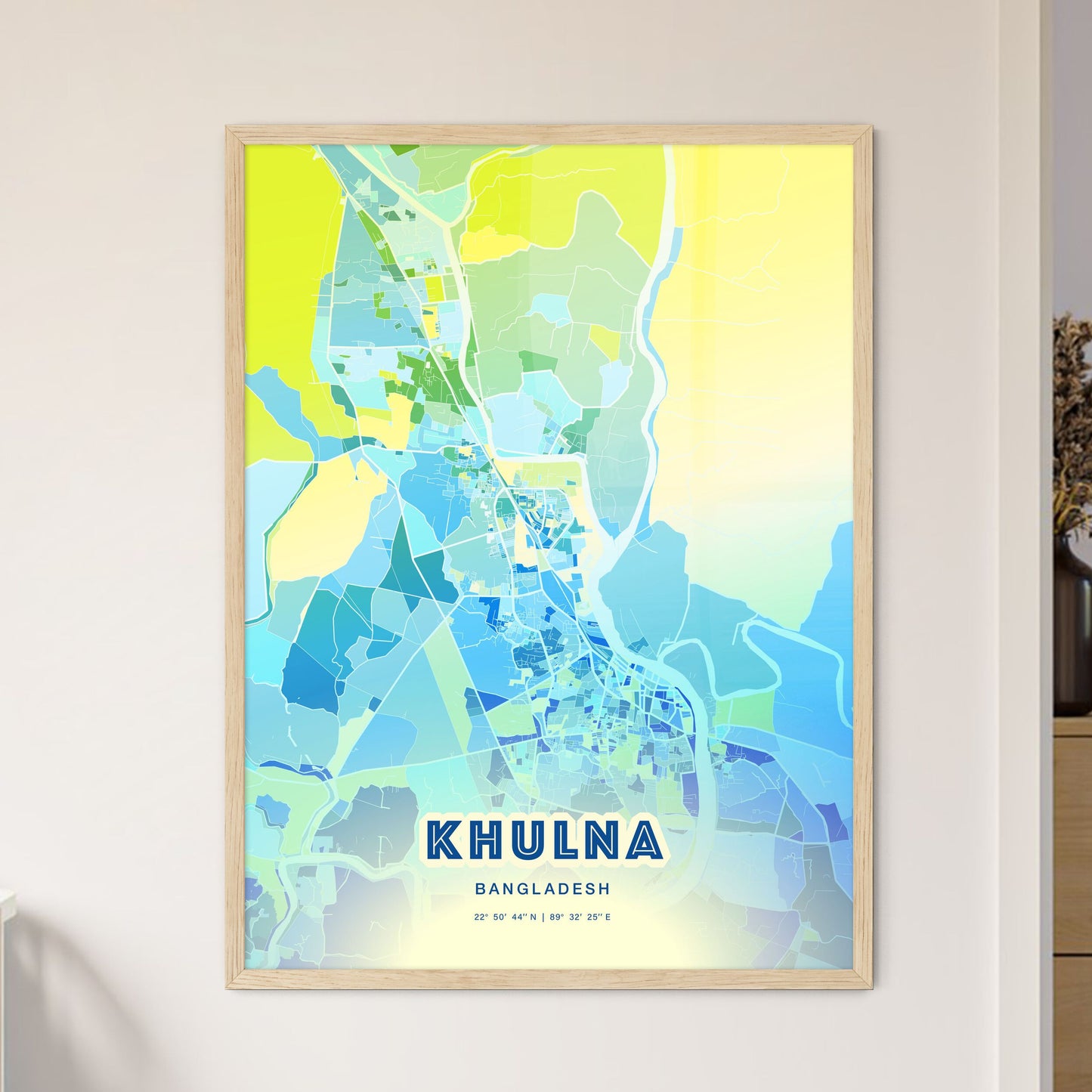 Colorful KHULNA BANGLADESH Fine Art Map Cool Blue