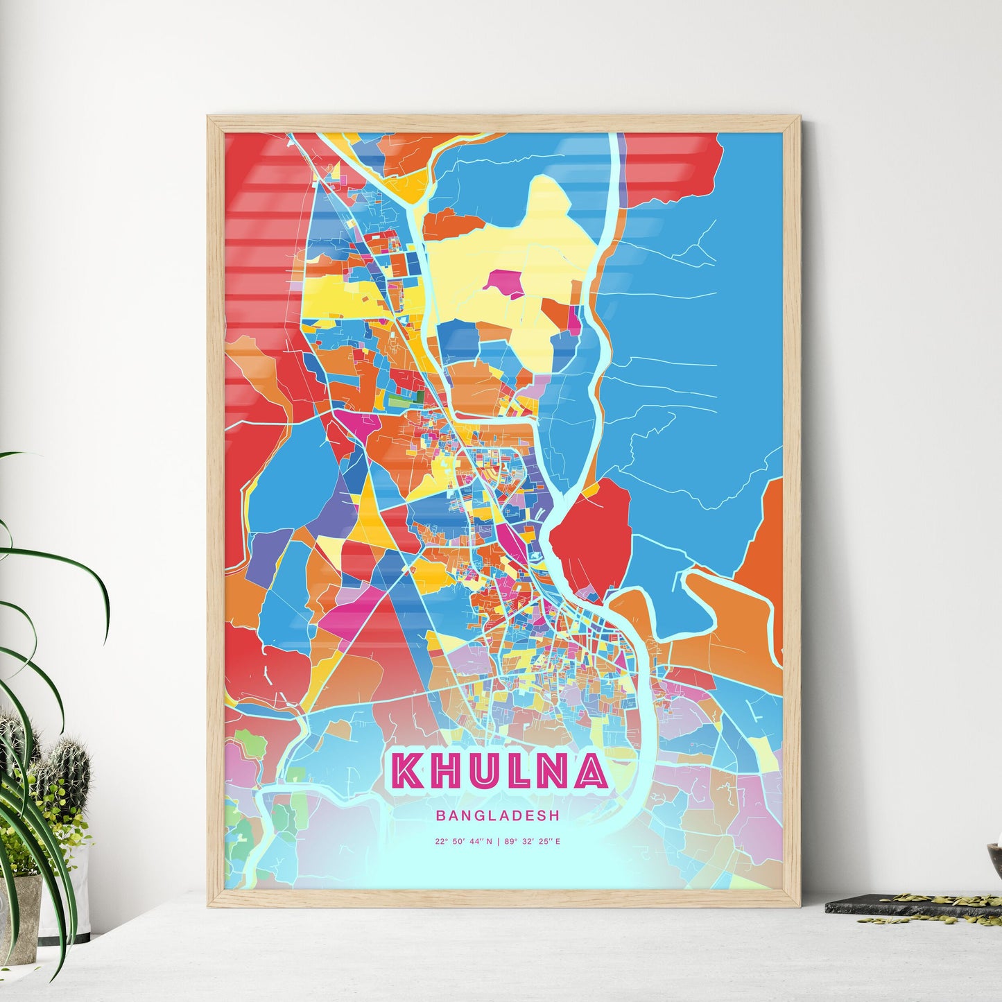 Colorful KHULNA BANGLADESH Fine Art Map Crazy Colors