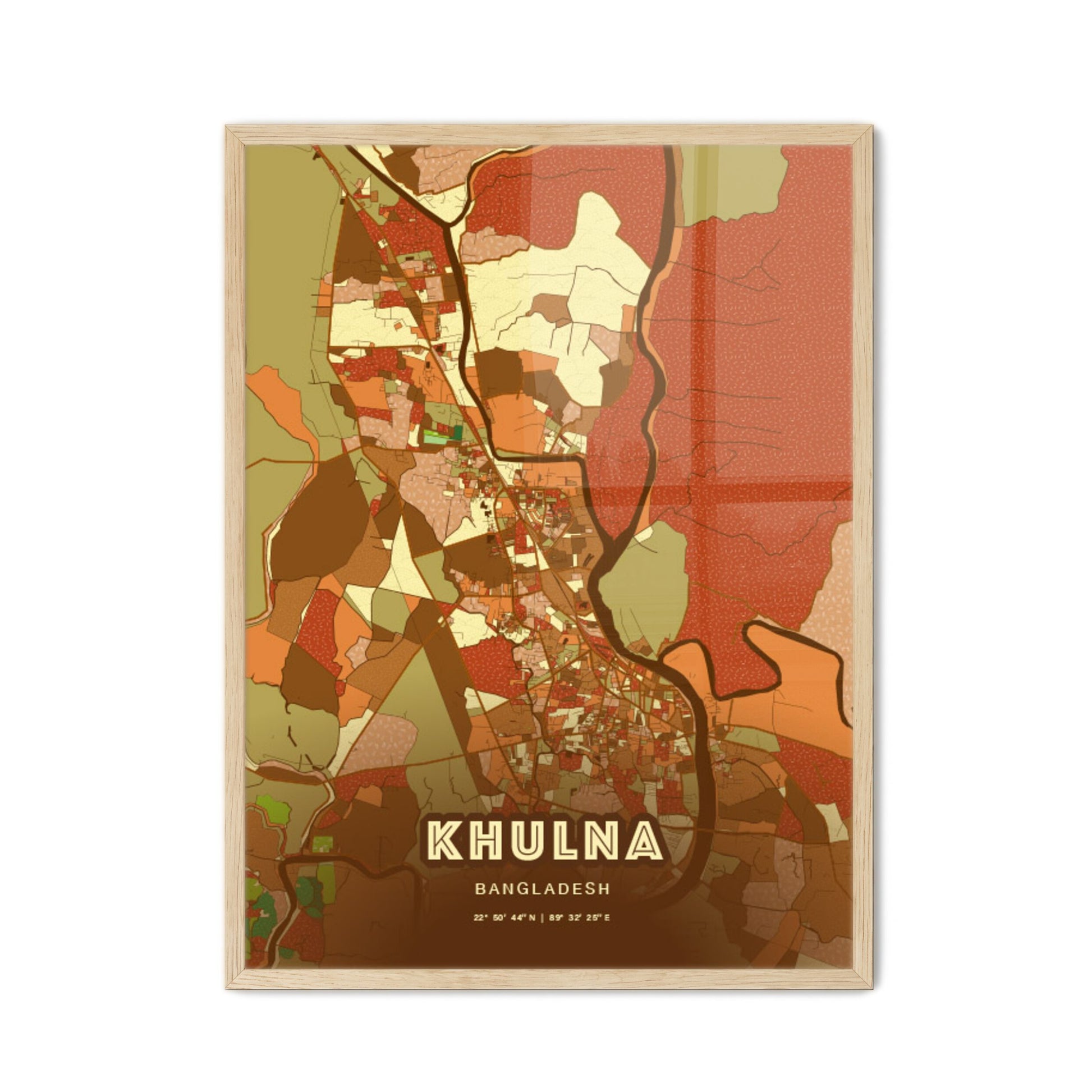 Colorful KHULNA BANGLADESH Fine Art Map Farmhouse