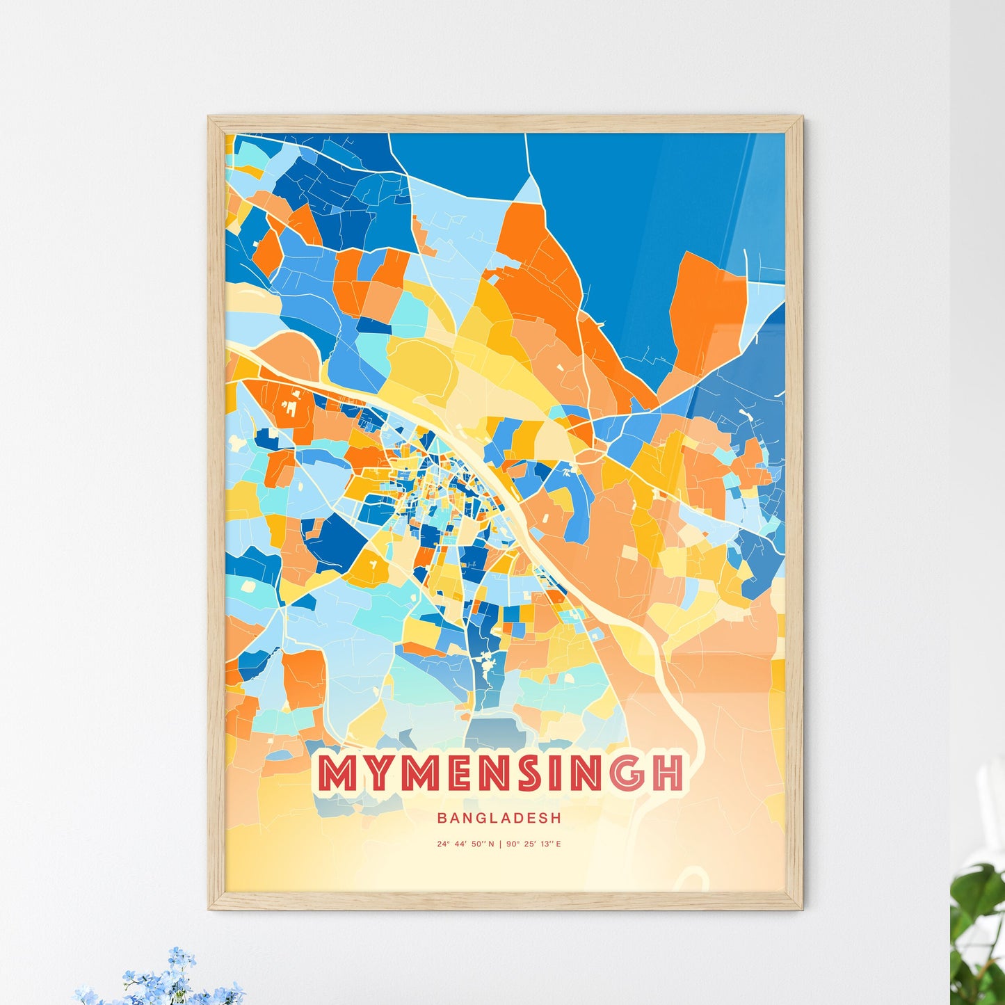 Colorful MYMENSINGH BANGLADESH Fine Art Map Blue Orange