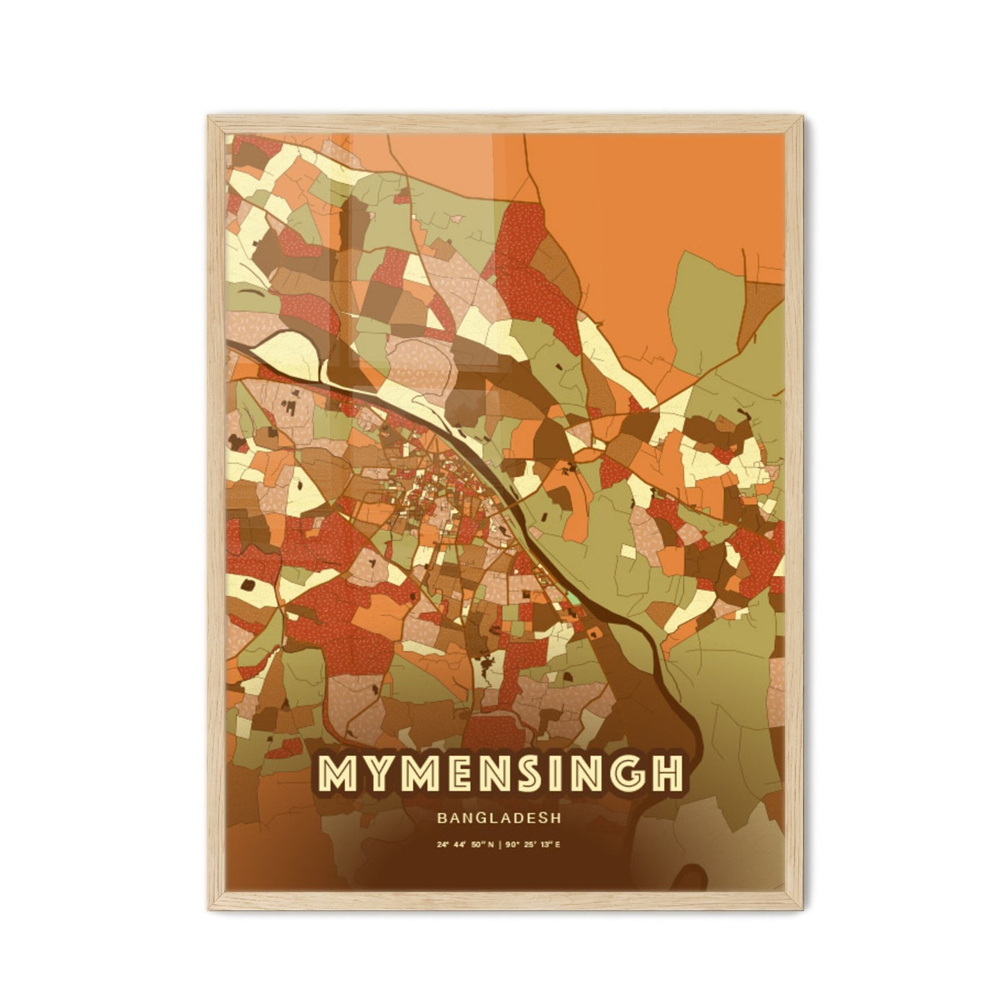 Colorful MYMENSINGH BANGLADESH Fine Art Map Farmhouse