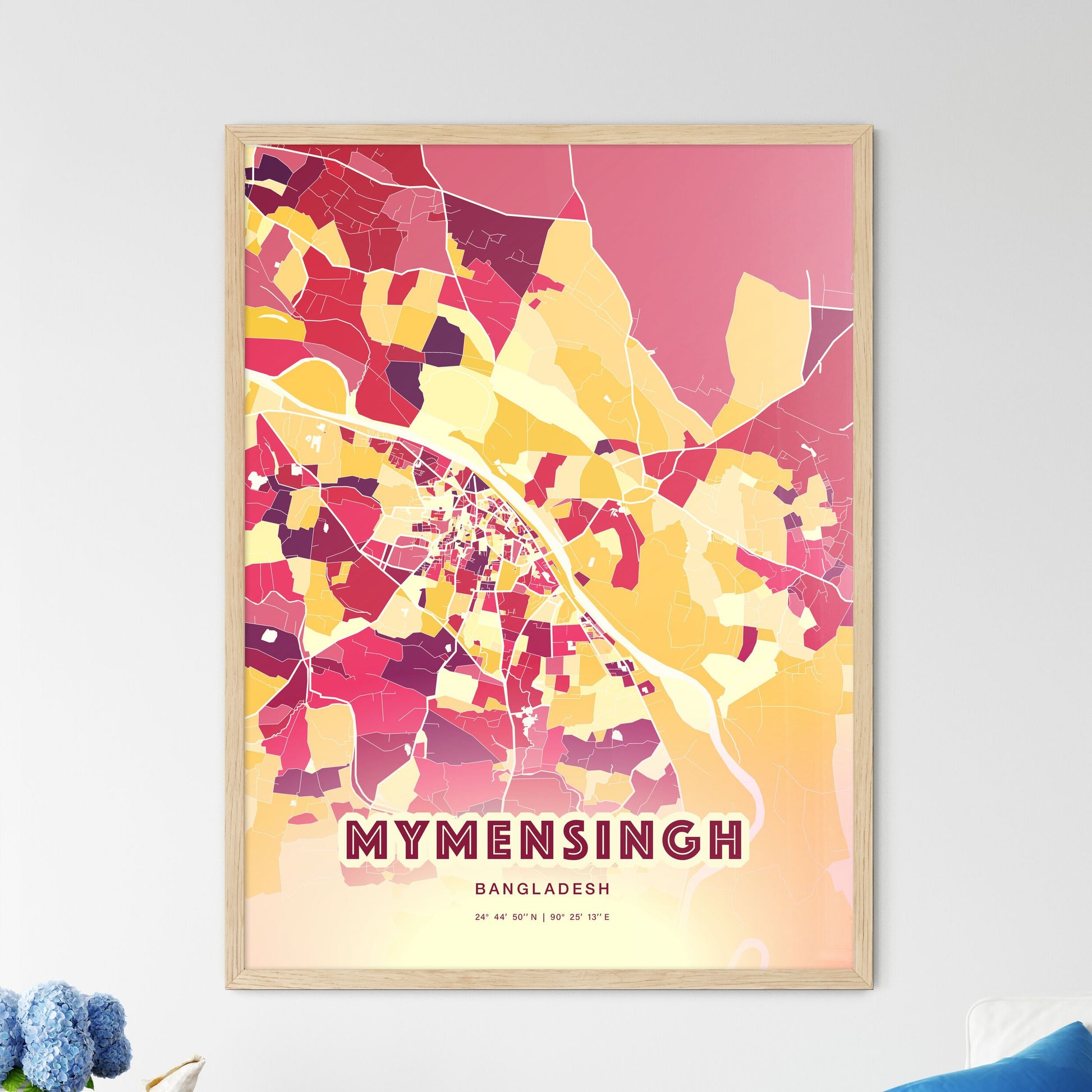 Colorful MYMENSINGH BANGLADESH Fine Art Map Hot Red