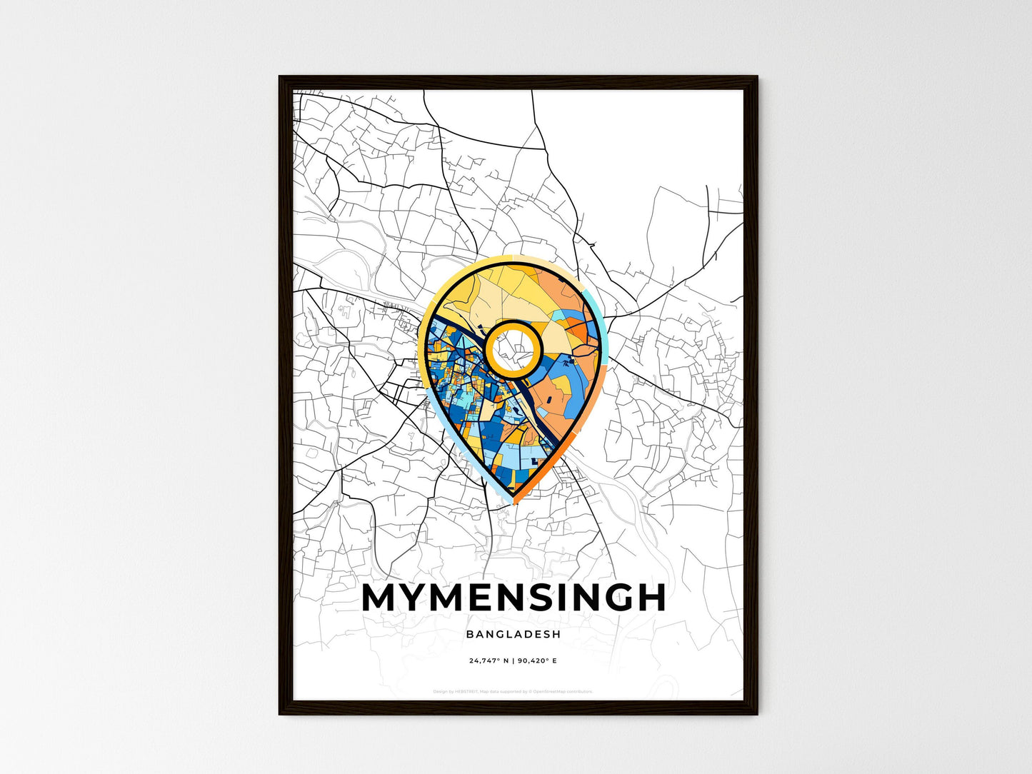 Mymensingh Bangladesh wedding art map with pointer icon