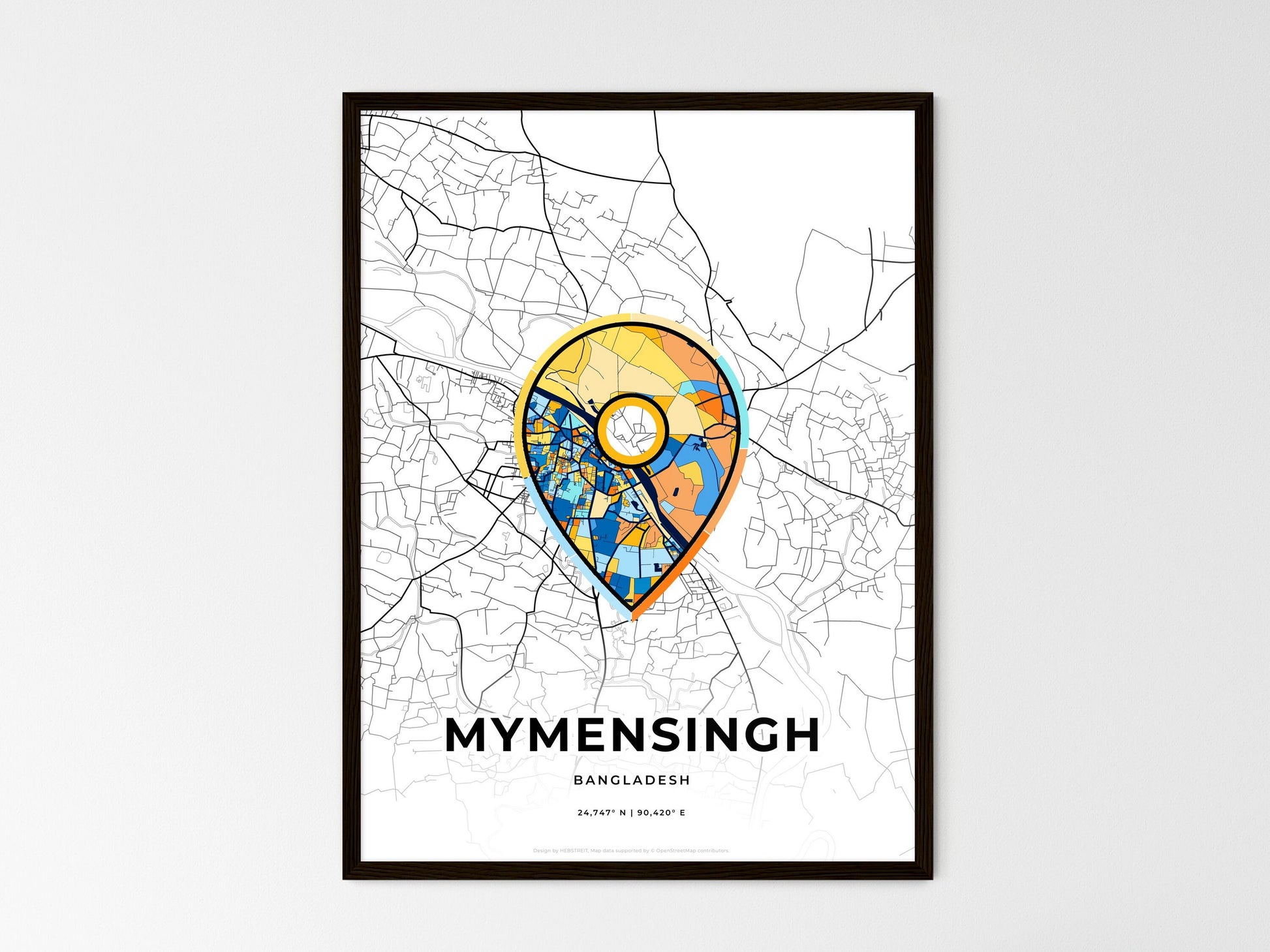 Mymensingh Bangladesh wedding art map with pointer icon