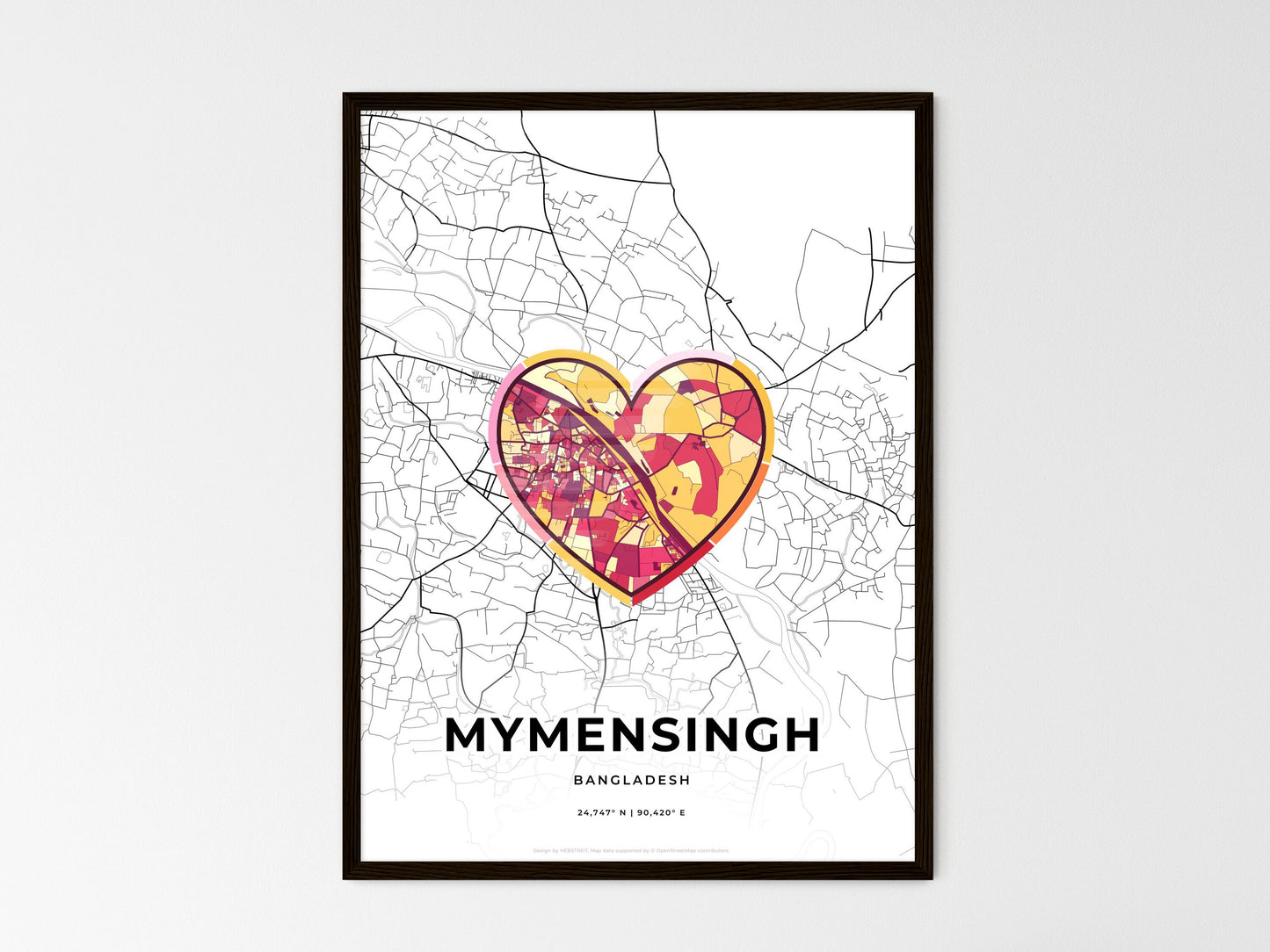Mymensingh Bangladesh wedding art map with heart icon