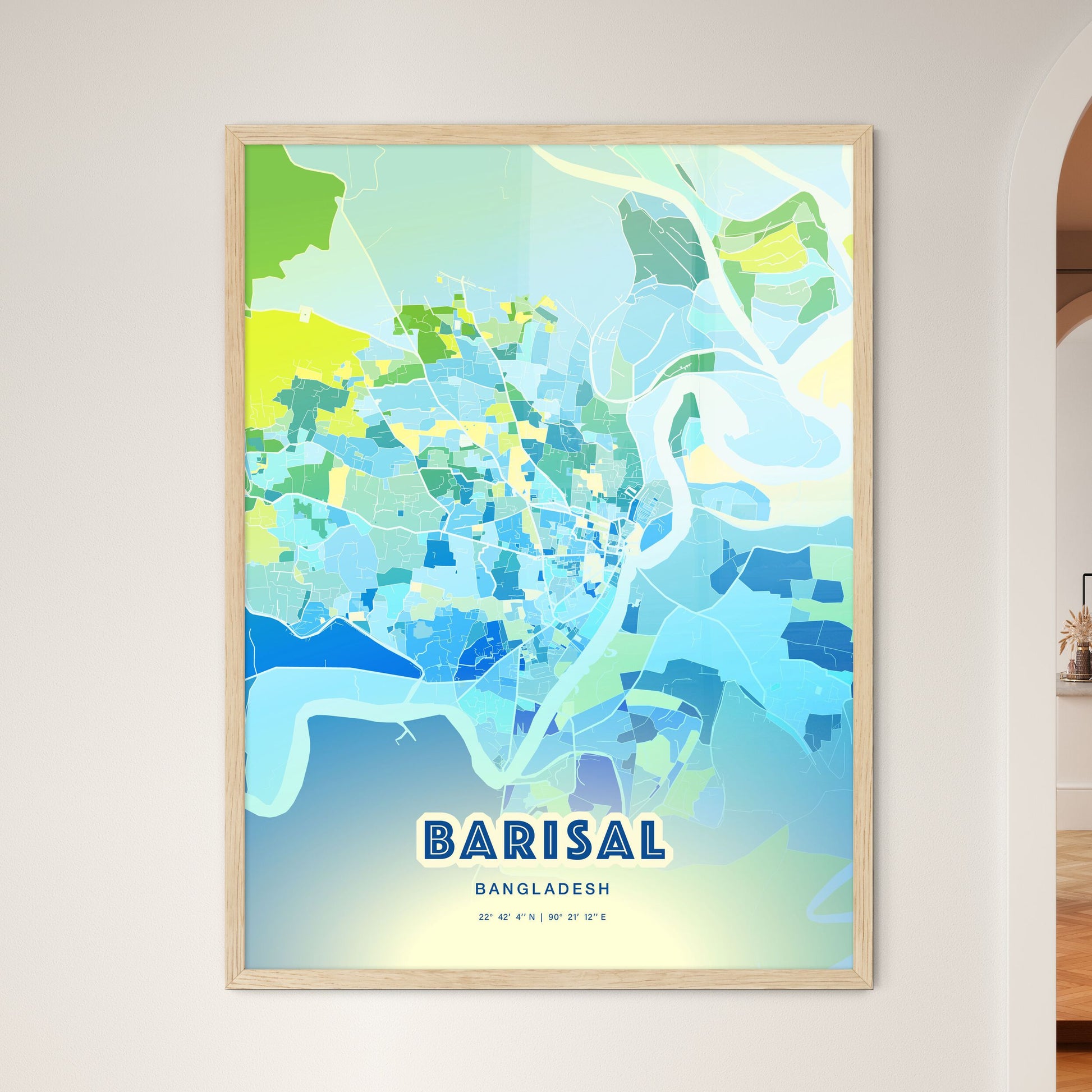 Colorful BARISAL BANGLADESH Fine Art Map Cool Blue