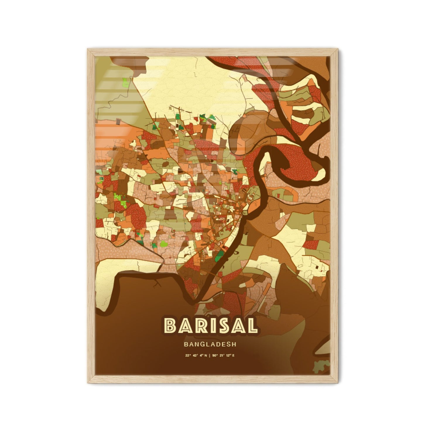 Colorful BARISAL BANGLADESH Fine Art Map Farmhouse