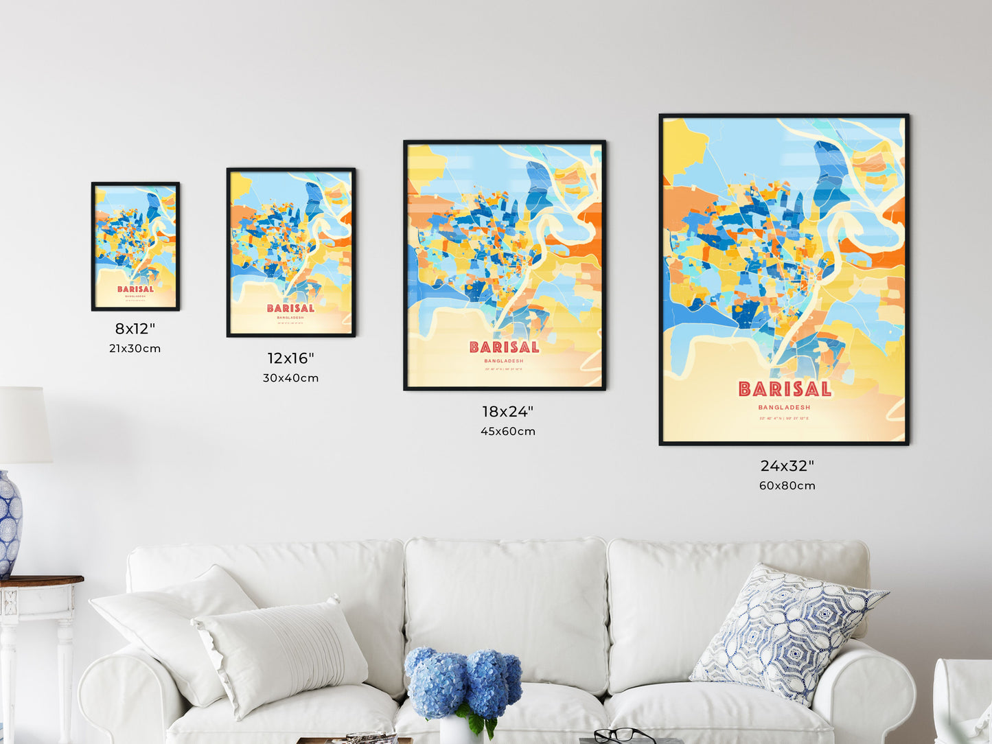 Colorful BARISAL BANGLADESH Fine Art Map Blue Orange