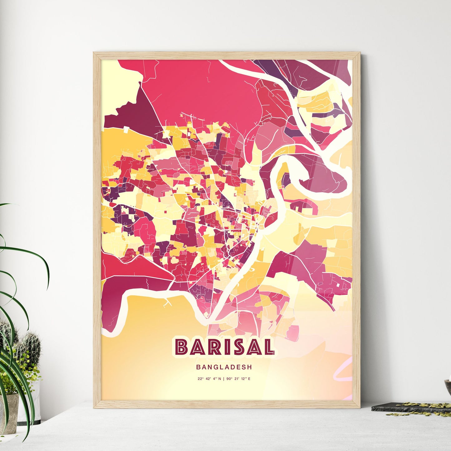 Colorful BARISAL BANGLADESH Fine Art Map Hot Red